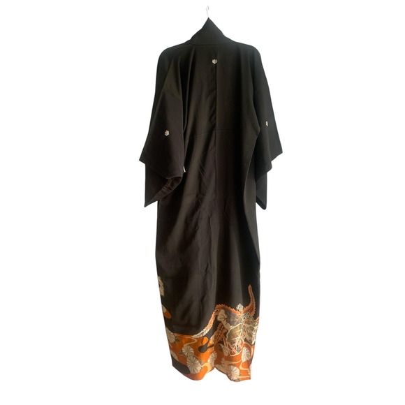 Unbranded Dresses & Skirts - Vintage Silk Kimono Furisode Robe Unisex OS Black Excellent Embroidered Japan